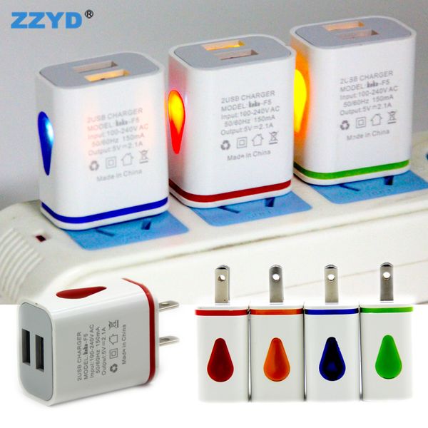 

zzyd led dual usb port wall charger water-drop travel charger adapter us eu plug home charging for samsung s8 galaxy 7 smart phone