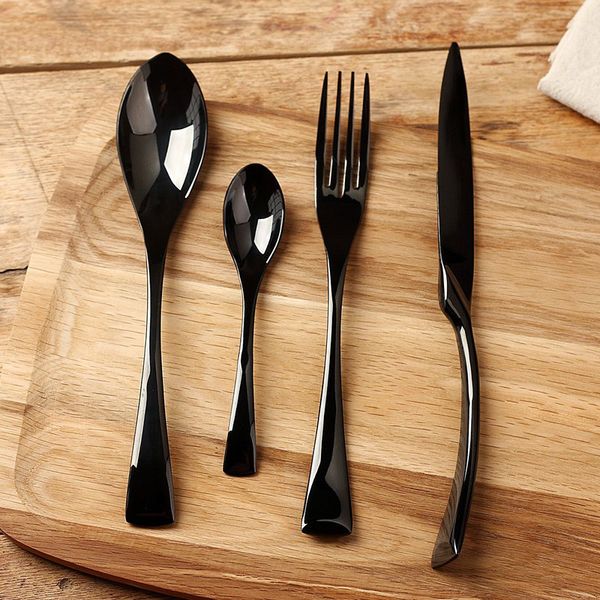 

24 pcs black western food dinnerware set stainless steel dinner knife and fork and spoon teaspoon cutlery tableware set