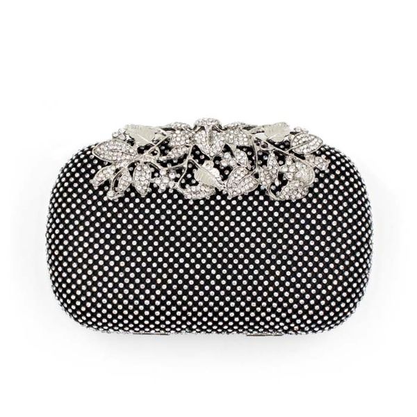 2016 Folhas de Moda de Nova Diamante Evening Clutch Mulheres Sacos de noite preto / prata / ouro com as duas Chians Femal Bolsas Mensageiro