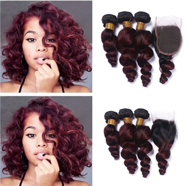 Hot Selling Dark Root Ombre Hair Bundles With Lace Closure Human