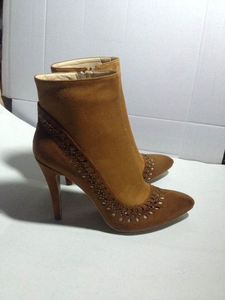 

2018 fashion boots nubuck leather designer pointed toes sapato high heels winter boots rhinestone zip women shoes botas, Black