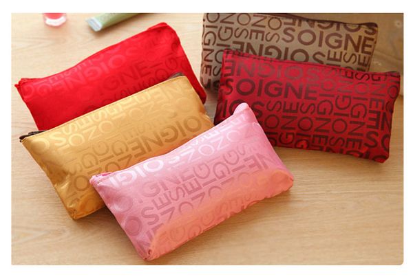 

400pcs/lot 6 colors lady portable cosmetic make up bag rectangl letter waterproof traveling nylon zipper purses