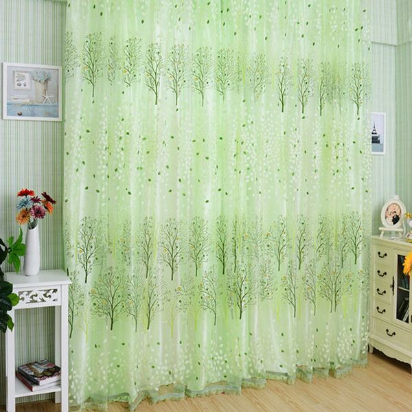 Fashion Green Pachira Offset Printing Window Tulle Door Curtain