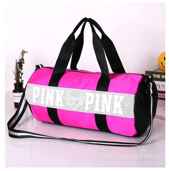 

5 color women handbag pink letter large capacity travel duffle triped waterproof beach fitne yoga bag houlder bag