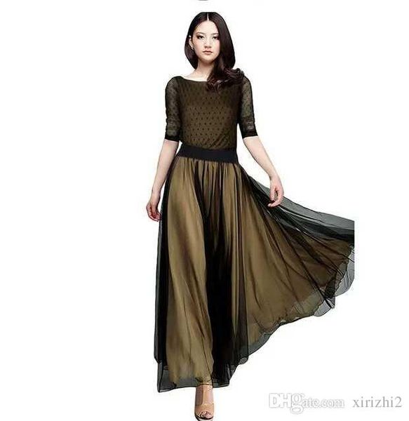 

new arrival women elegant evening maxi long dress patchwork khaki three quarter sleeve pleated full length dresses, Black;gray