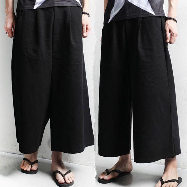 

wholesale-new men's casual loose pants men street skirts pants men stage show punk wide leg trousers pant plus size 27-36,k935, Black