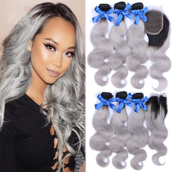 Cheap Ombre Hair Extensions With Closure Ombre Silver Body Wave
