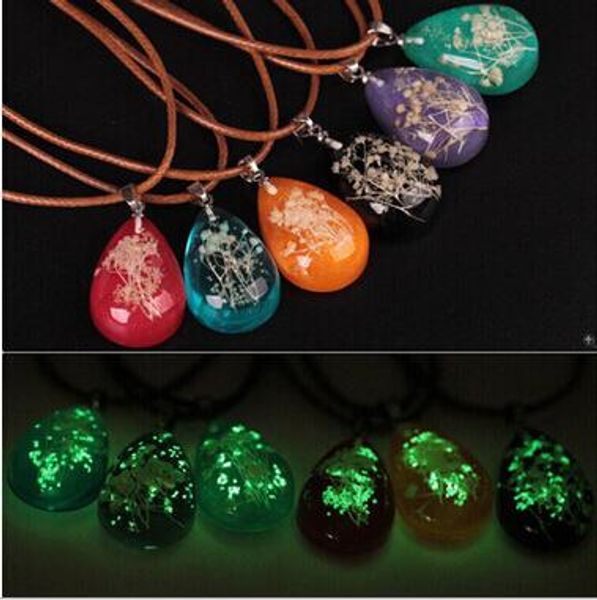 

new luminous transparent crystal water drops dried flower pendant necklace ornaments yp073 arts and crafts pendant with chain, Black