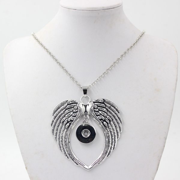 

wholesale interchangeable snap jewelry metal chain with 18mm button angel wing pendant necklace diy necklace for snap jewelry, Silver