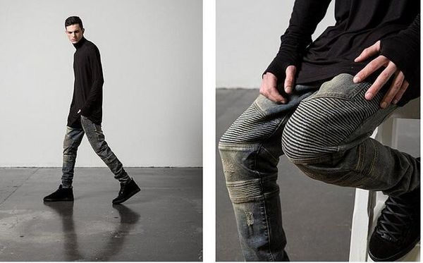 

new arrival color and design slim men biker denim jeans vintage skinny moto jeans man denim mens biker jeans hip hop swag pants, Blue