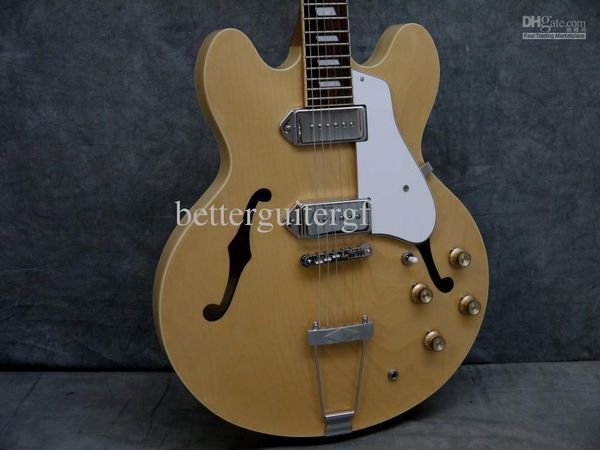 

john lennon revolution casino natural maple es jazz electric guitar semi hollow body, double f hole, metal trapeze tailpiece, vintage tuners