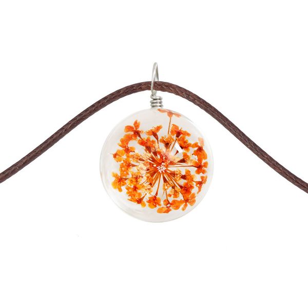 Bud шелковые цветы высушенные цветочные ожерелье из стекловой шарикового шарика вровень драгоценный камень кожаный шнур кулон цепь ключицы