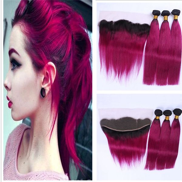2020 Brazilian Human Virgin Hair Fuschia Ombre Hair Bundles With