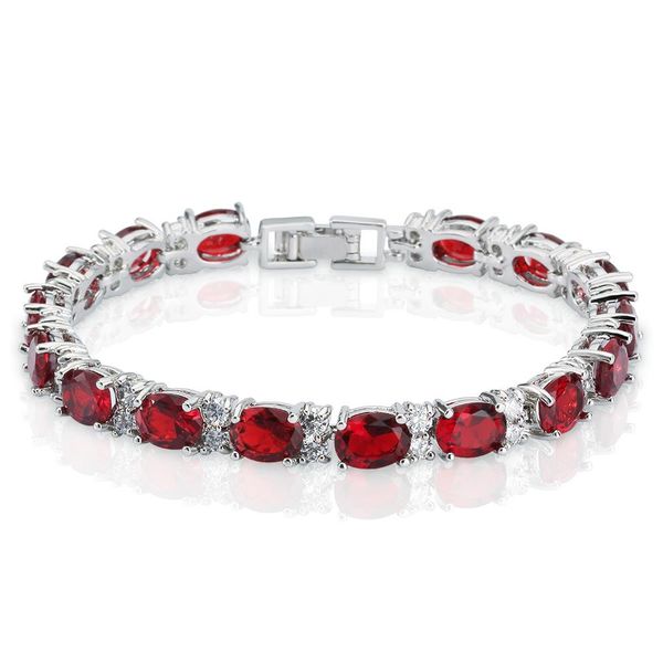 

women's oval cut ruby and round white cubic zirconia cz tennis bracelet, 18k white gold plated bangle bracelet, ing, Black