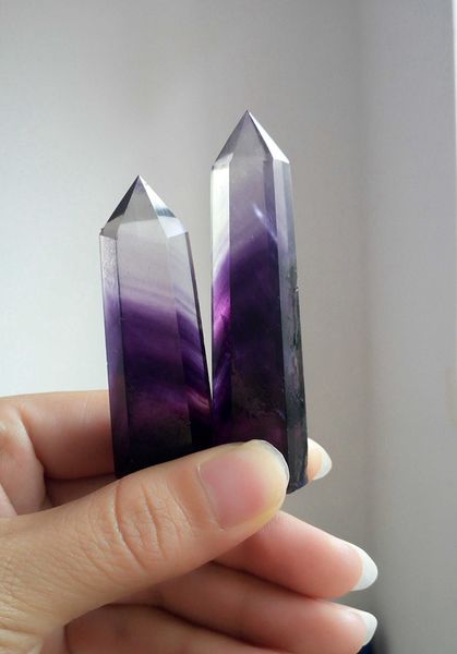 

2pcs natural purple fluorite quartz crystal wand point healing, Black