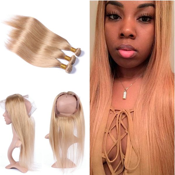 Blonde 27 Silky Straight Hair Weaves With 360 Lace Frontal 22 5 4