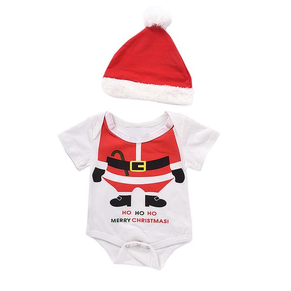 Yenidoğan Noel Giysileri Bebek Kız Erkek Noel Romper + Şapka Noel Baba Desen Iki Parçalı Kıyafetler Set Çocuk Giyim Sonbahar Bebek Giysileri