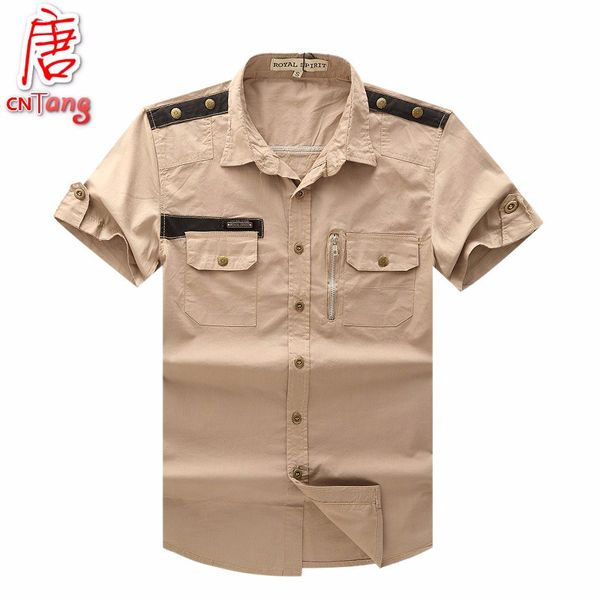 

wholesale-fashion new men's tactical cargo shirt tool army style cotton high short sleeve casual camisa khaki black green -xl, White;black