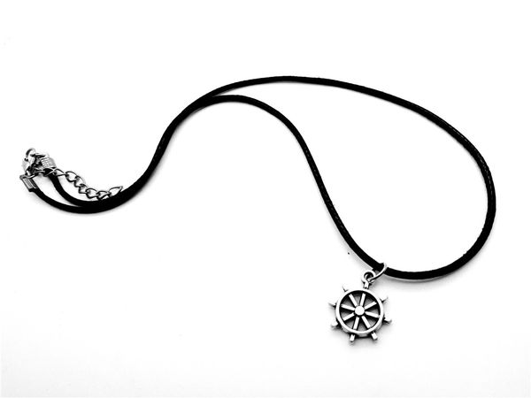 

10pcs seaman sailor boat anchor rudder necklace vintage antique nautical navy car steering wheel leather rope necklaces, Silver