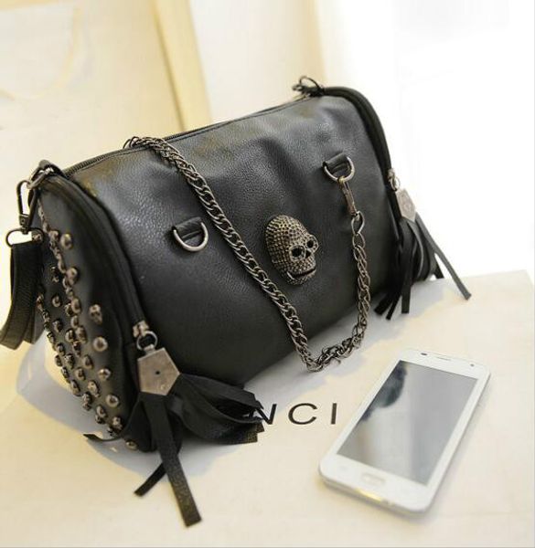 

Женщины дизайнер череп заклепки кистями сумка роскошная сумка Crossbody модный бренд