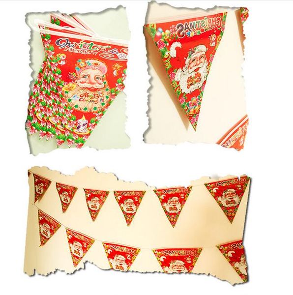 

eco-friendly christmas decorations new 25*23cm printed string flag supplies christmas ornaments santa claus flag paper triangle flag