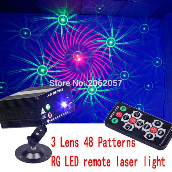 

wholesale-3 lens 48 patterns rg led remote laser dj disco light holiday party effect laser projector laser show stage lighting
