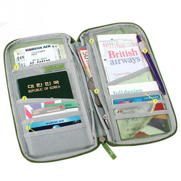 

wholesale- 2016 portable full closure zipper travel organiser passport holder wallet full closure zip document bag travel passport wallet, Brown;gray