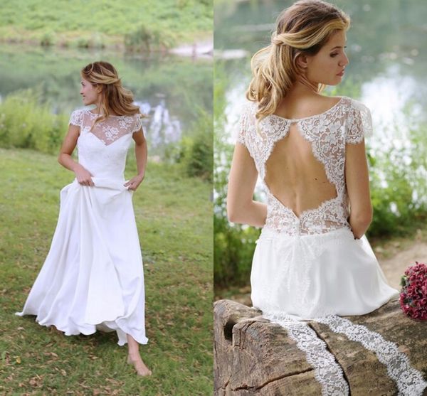 Discount Vestido De Noiva Simple Beach Wedding Dress Sexy Open Back Romantic Lace Wedding Gown Boho Wedding Dresses Bridal Shop Celebrity Wedding