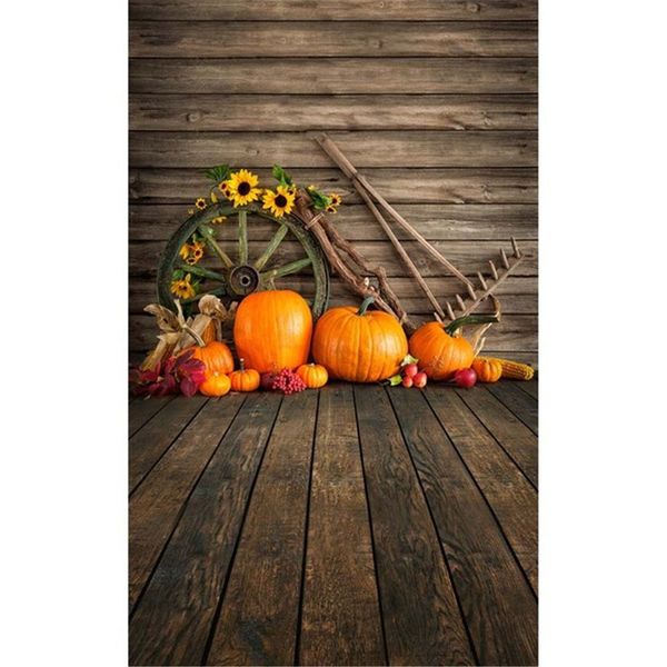 Halloween-Thema-Fotografie-Hintergründe, Vintage-Holz, Wand, Boden, Sonnenblumen, kleine und große Kürbisse, Baby, Kinder, Kinder, Fotostudio-Hintergrund