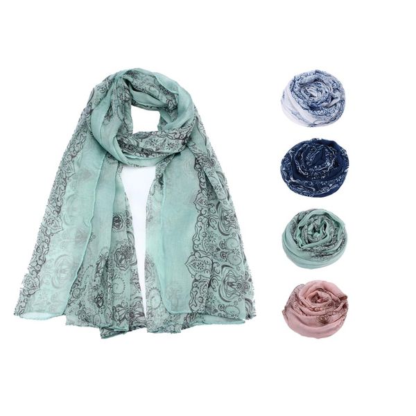 

wholesale- women lady classical print spring summer scarf sun protection gauze kerchief soft comfortable breathable foulard g7, Blue;gray