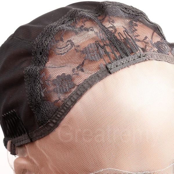 Cappucci per parrucche frontali in pizzo Great Remy professionali per realizzare parrucche con cinturini regolabili e pettini Swiss Lace nero di medie dimensioni