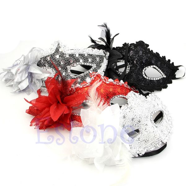 Neue Ankunft Sexy Venezianische Spitze Feder Ball Maskerade Maske Paillette Blume Party Augenmasken