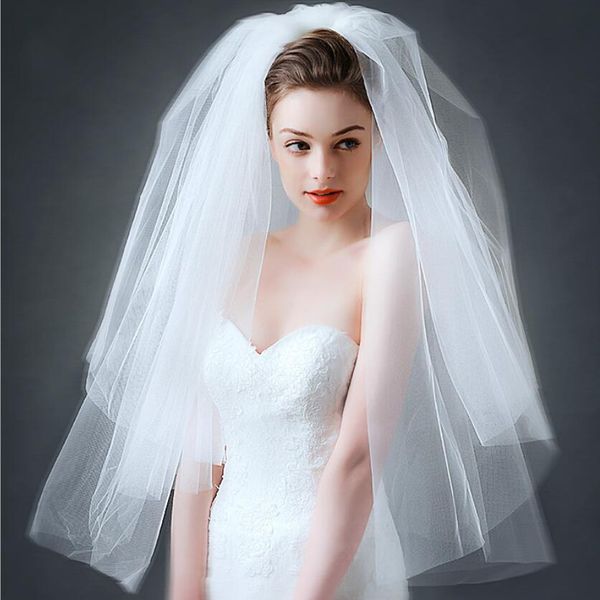 Doppi strati Veli a mano Veli da sposa romantici di alta qualità su misura Veli da sposa semplici increspati Accessori per capelli Spedizione gratuita