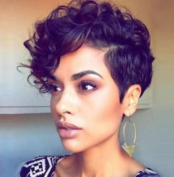 New Arrival Fashion Chic Short Cut Curly Hairstyle Women Black