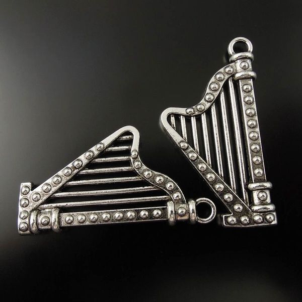 

vintage style antique silver alloy cute harp charm pendant musical instrument 15pcs 36362 jewelry making, Bronze;silver