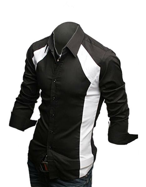 

wholesale-new men's casual luxury stylish slim long sleeve dress shirts 3 sizes  l xl white black dropshipping #005 3403