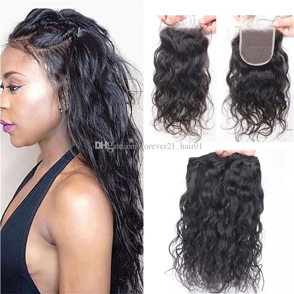 2020 Malaysian Virgin Hair Wet And Wavy Weaves With Lace Closure