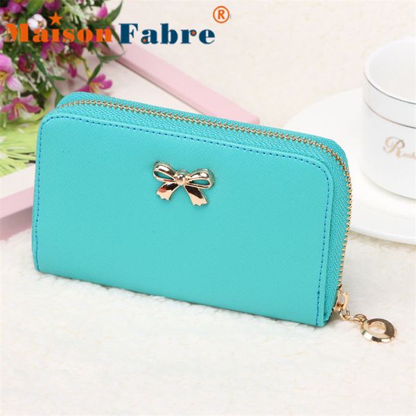 

wholesale-new brand cartera billetera mujer 2015 women korean cute bowknot purse solid long leather wallet handbag, Red;black
