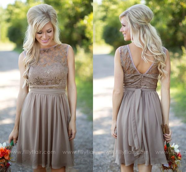 

2020 tan new country style bridesmaid dresses jewel sheer a line knee length summer beach mini cocktail short maid of honor party gowns, White;pink