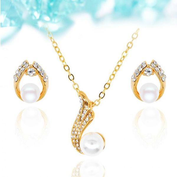 

18kgp pearl necklace earrings jewelry set fashion women gift jewelry jewelry sets 2016082-079, Silver