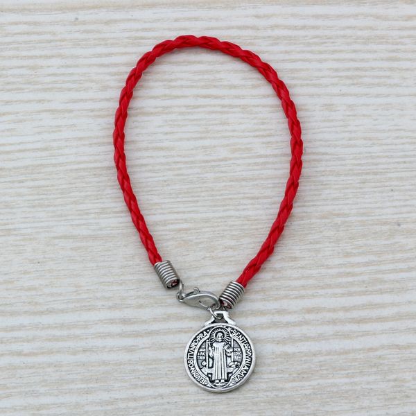 

MIC 20pcs Red leather bracelet Antique silver alloy Saint Benedict Medal Charms Bracelet B-60