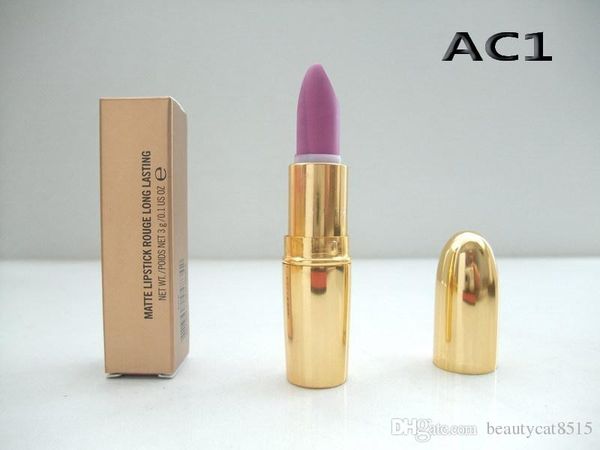 

120pcs-supplying new matte lipsticks in golden ferrule 20 colors with english name 3.0g, mc long lasting creme lip balm dhl ship
