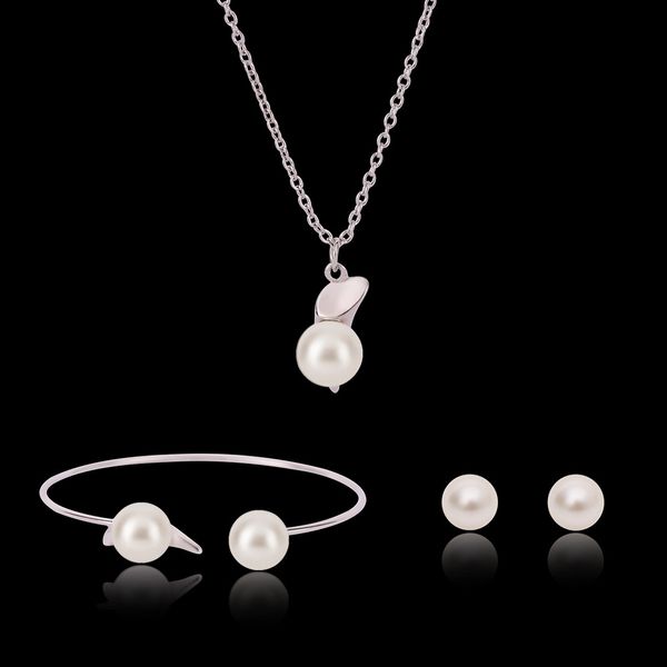 

bracelet earrings necklace jewelry brief luxury elegant women quality pearl white gold plated party jewelry 3-piece set wholesale js288, Black