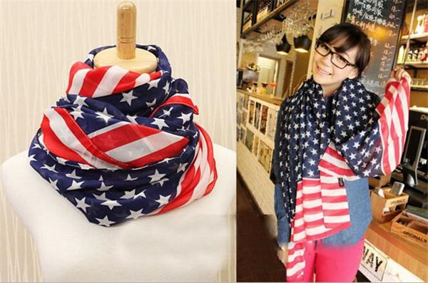 

american flag scarves pentagram chiffon scarf usa flag scarf patriotic stars and stripes american flag scarf for women wrap r057, Blue;gray