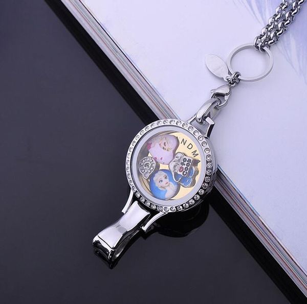 

2016 steel color 25mm 30mm rhinestones stainless steel lanyard origami id floating lockets pendant for hospital 30 pcs/lot, Silver