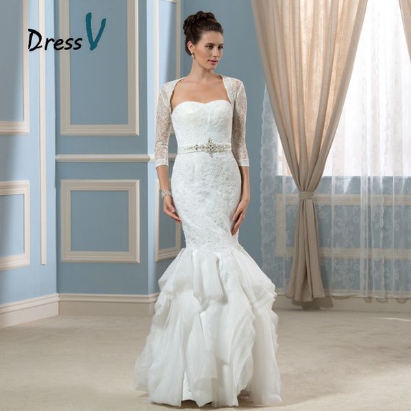 

Luxury Two Piece Mermaid Wedding Dresses With 3/4 Sleeves Lace Jacket 2019 Vintage Plus Size Bride Bridal Gowns Floor Length Custom Made