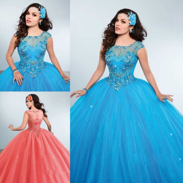 

старинные бисероплетение стразы платья quinceanera bling sheer драгоценность шея сладкие 16 бальные платья маскарад кристаллы тюль дебютант, Blue;red