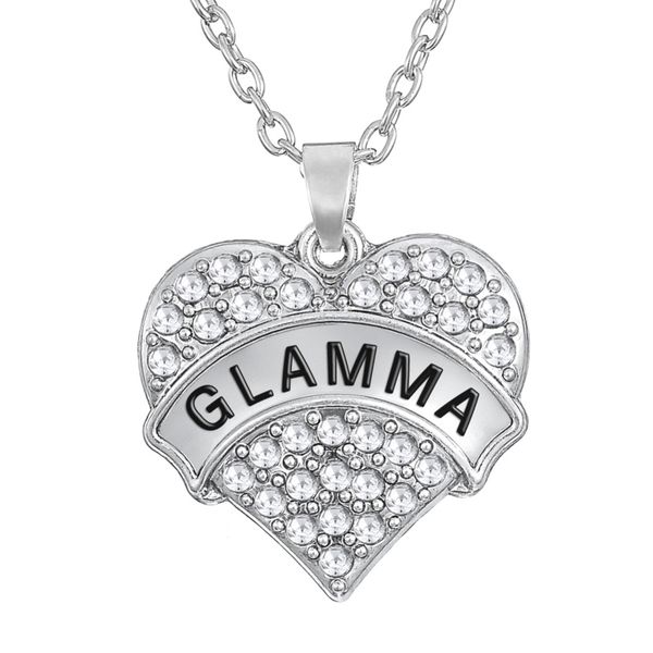 

silver tone family love glamma pendant rhinestone heart shaped jewelry necklace