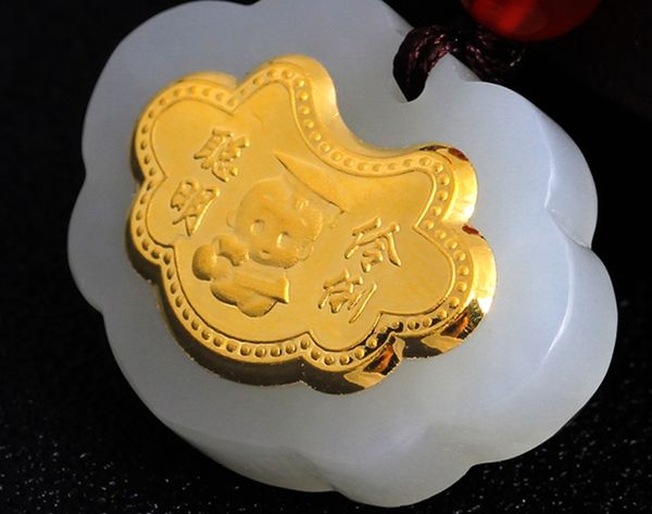 

gold inlaid jade changmingsuo charm necklace pendant (smart), Silver