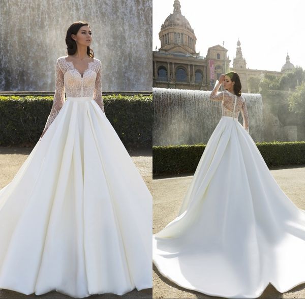 

lace wedding dresses v neck hollow back long sweep train boho garden bridal gown custom made country style new, White